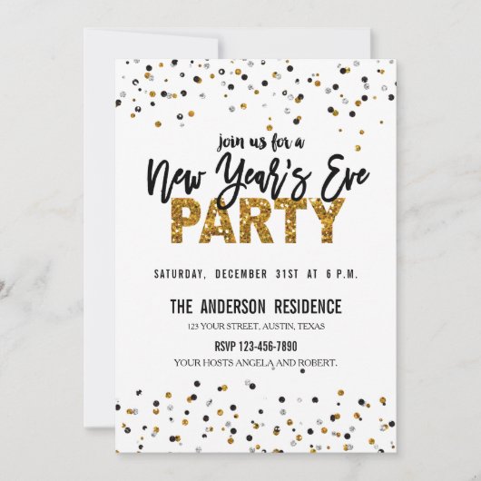 Trendy Gold Glitter Uitnodiging nieuwjaarsfeest (Voorkant)