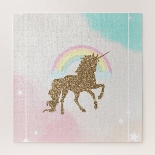 Trendy Gold Glitter Unicorn Rainbow Legpuzzel (Verticaal)
