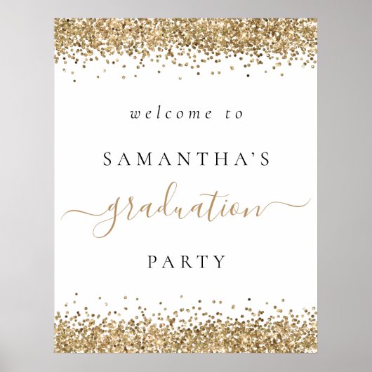 Trendy Gold Glitter Welcome Graduparty Poster (Voorkant)