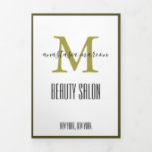 Trendy Gold Green Foto Monogram Salon Brochure Drieluik Kaart (Cover)