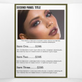 Trendy Gold Green Foto Monogram Salon Brochure Drieluik Kaart (Binnenkant midden)