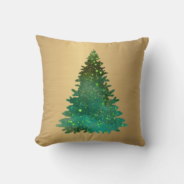 Trendy Gold Green Glitter Tree Kerstmis Kussen (Voorkant)