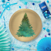 Trendy Gold Green Glitter Tree Kerstmis Papieren Bordje (Feest)