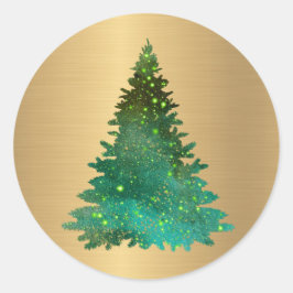 Trendy Gold Green Glitter Tree Kerstmis Ronde Sticker