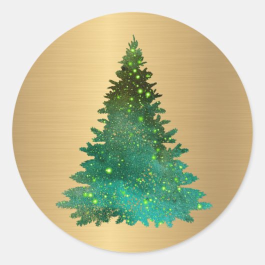 Trendy Gold Green Glitter Tree Kerstmis Ronde Sticker (Voorkant)