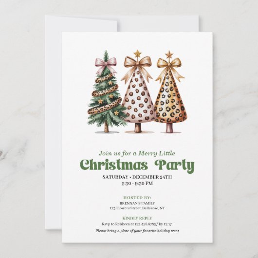 Trendy gold green leopard Christmas tree invites Kaart (Voorkant)