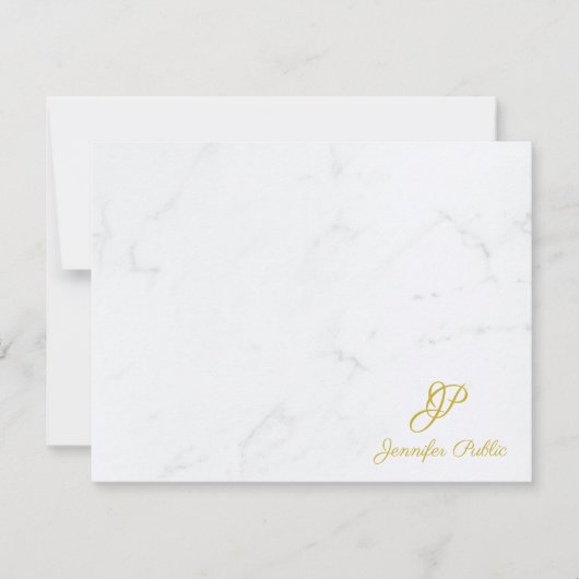Trendy Gold Handgeschreven Script Text Marble Eleg Notitiekaartje (Voorkant)