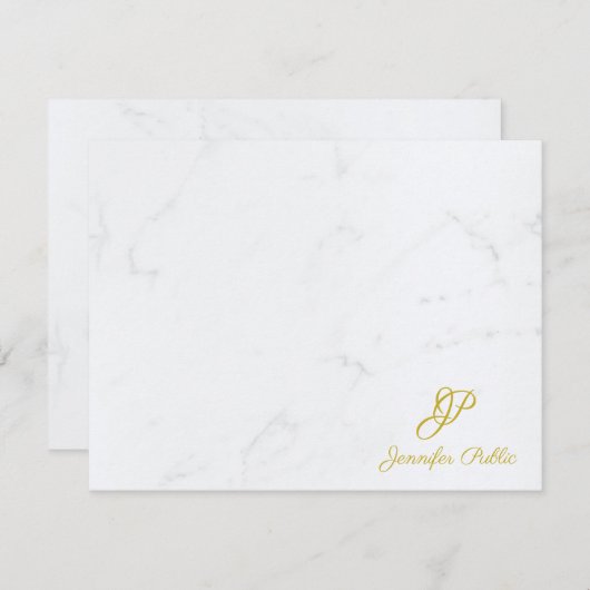 Trendy Gold Handgeschreven Script Text Marble Eleg Notitiekaartje (Voorkant / Achterkant)