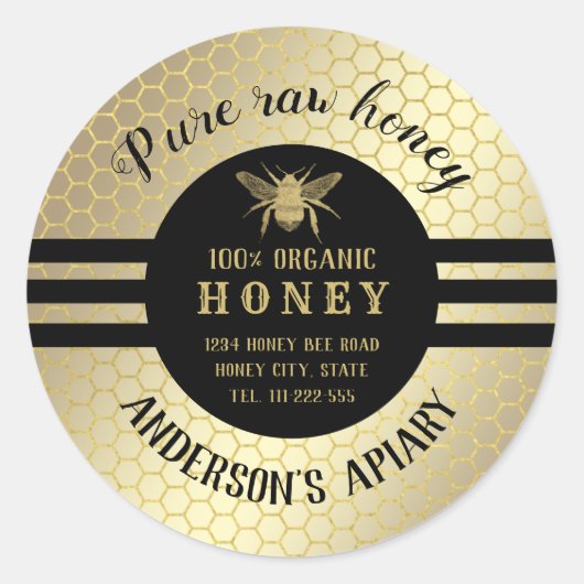  trendy gold honey jar bee apiary ronde sticker (Voorkant)