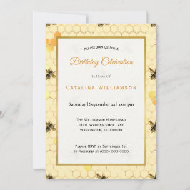 Trendy Gold Honeycomb Bee Birthday Kaart