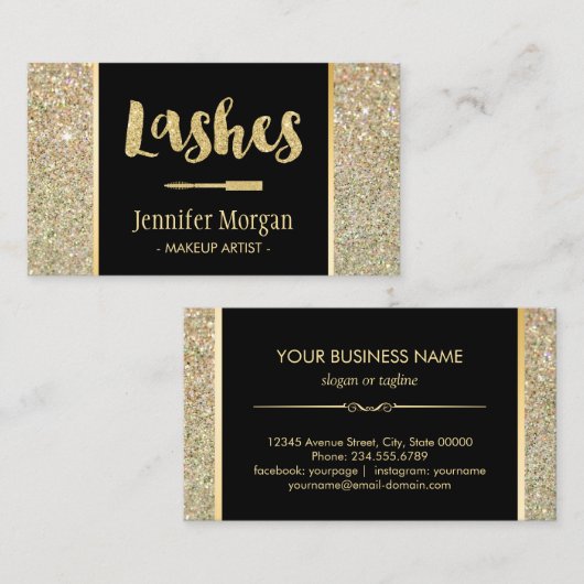Trendy Gold Lashes Glitter Sparkles Makeup Artist Visitekaartje (Voorkant / Achterkant)