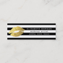 Trendy Gold Lips Black White Stripes Makeup Artist Mini Visitekaartje