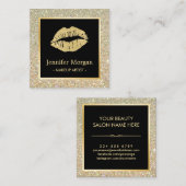 Trendy Gold Lips Glitter Sparkles Makeup Artist Vierkante Visitekaartje (Voorkant / Achterkant)
