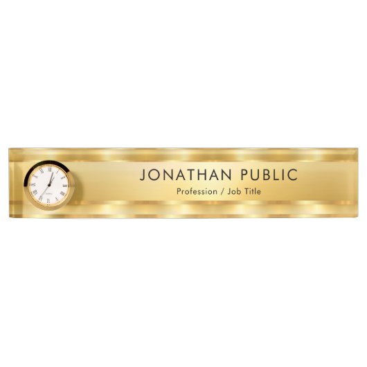 Trendy Gold look elegant moderne Sjabloon klok Naambordje (Voorkant)