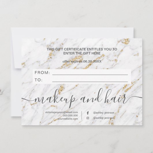 Trendy Gold marble elegant gift certificate (Achterkant)