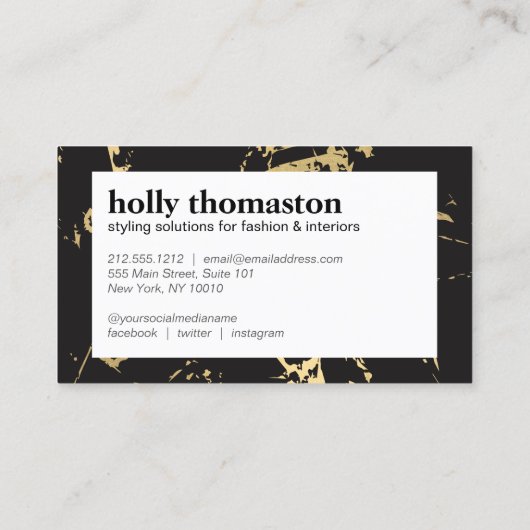 Trendy Gold Marble Pattern op Black Visitekaartje (Achterkant)