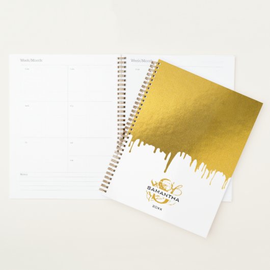 Trendy Gold Metallic Drivers Script Monogram Planner (Display)