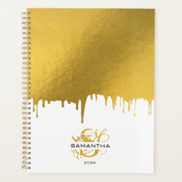 Trendy Gold Metallic Drivers Script Monogram Planner