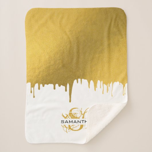 Trendy Gold Metallic Drivers Script Monogram Sherpa Deken (Voorkant)