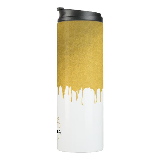 Trendy Gold Metallic Drivers Script Monogram Thermosbeker (Geroteerd rechts)
