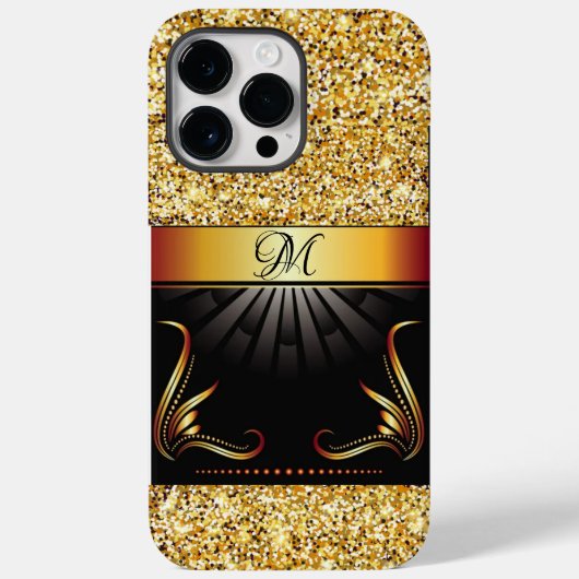 Trendy Gold Monogram 14 Pro Max hoesje (Achterkant)