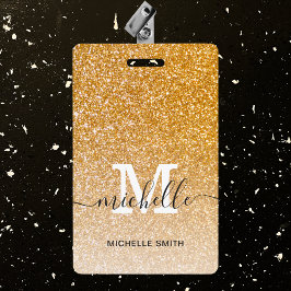 Trendy Gold Monogram Initiaal Script Name Employee Badge