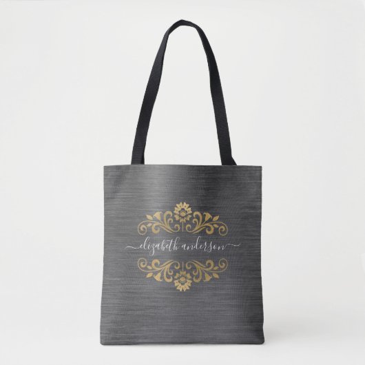 Trendy Gold Monogram Name Script Canvas tas (Voorkant)