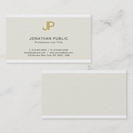 Trendy Gold Monogrammed Design Modern Chic Plain Visitekaartje (Voorkant / Achterkant)