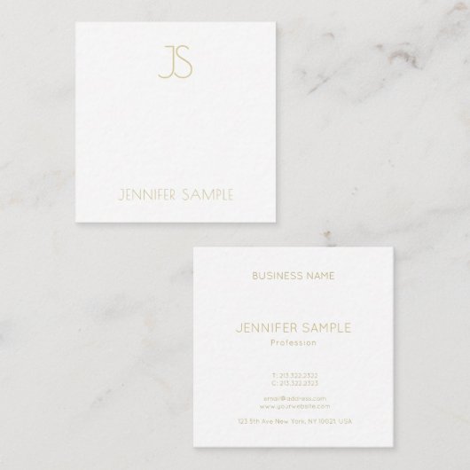 Trendy Gold Monogrammed Modern Simple Plain Luxe Vierkante Visitekaartje (Voorkant / Achterkant)