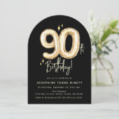 Trendy Gold Ninety Balloons 90th Birthday Party Kaart (Staand voorkant)