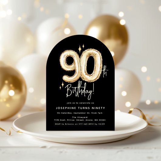 Trendy Gold Ninety Balloons 90th Birthday Party Kaart