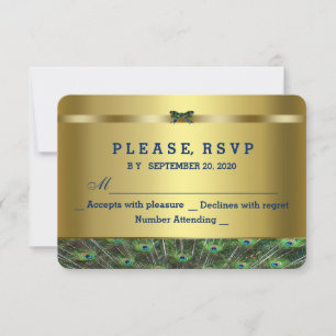 Trendy Gold Peacock Weddenschap Custom RSVP
