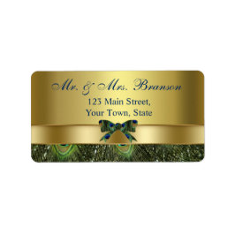 Trendy Gold Peacock Wedding Custom Monogram Etiket