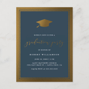 Trendy Gold Pet & Navy Graduation Party Uitnodiging Briefkaart