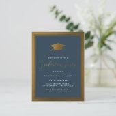 Trendy Gold Pet & Navy Graduation Party Uitnodiging Briefkaart (Staand voorkant)