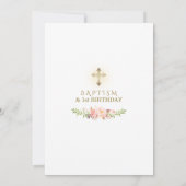 Trendy Gold Pink Floral Baptisme First Birthday Kaart (Achterkant)