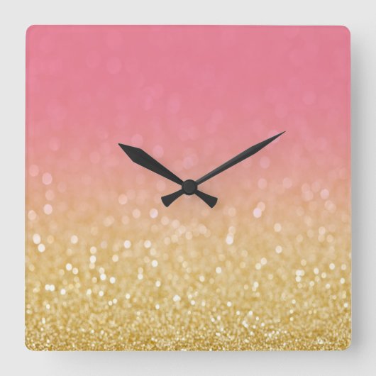 Trendy Gold Pink Ombre Glitter Wall klok (Voorkant)