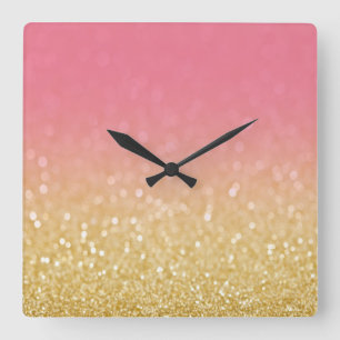 Trendy Gold Pink Ombre Glitter Wall klok