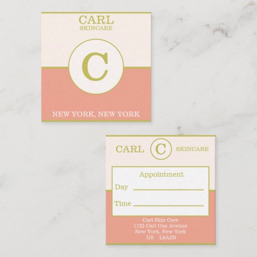 Trendy Gold Pink Salmon Beauty Salon Monogram Vierkante Visitekaartje (Voorkant / Achterkant)