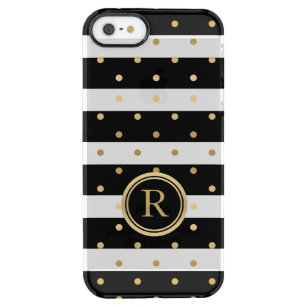 Trendy Gold Polka Dots & Black & White Stripes Doorzichtig iPhone SE/5/5s Hoesje