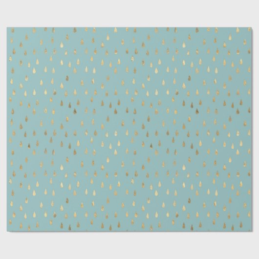 Trendy Gold Raindrops Cyan Cadeaupapier (Vlak)