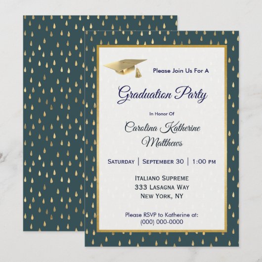 Trendy Gold Raindrops Slate Grey Afstuderen Kaart (Voorkant / Achterkant)