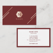 Trendy Gold Roos Burgundy Monogram Visitekaartje (Voorkant / Achterkant)