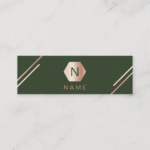 Trendy Gold Roos Monogram Green Mini Visitekaartje