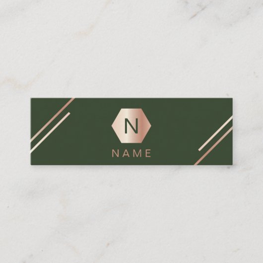 Trendy Gold Roos Monogram Green Mini Visitekaartje (Voorkant)