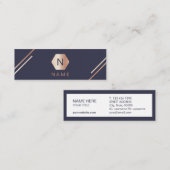 Trendy Gold Roos Monogram Navy Mini Visitekaartje (Voorkant / Achterkant)