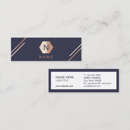 Trendy Gold Roos Monogram Navy Mini Visitekaartje (Voorkant / Achterkant)