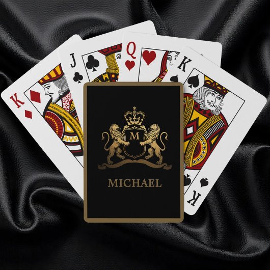 Trendy Gold Royal Crown Embleem Lions Monogram Pokerkaarten