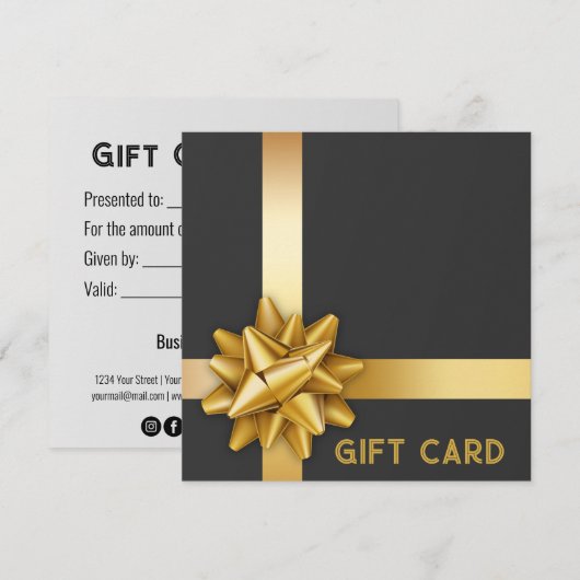 Trendy Gold Satin Ribbon Gift Bow Black Cadecard (Voorkant / Achterkant)