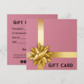Trendy Gold Satin Ribbon Gift Bow Pink-kaartje (Voorkant / Achterkant)